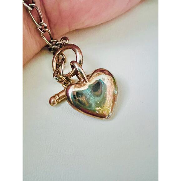 Vintage Made in Korea Puffy Heart Toggle Bracelet 90s Y2K Gold Silver Tone - Picture 9 of 9